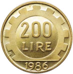 200 lire 1986 tipo Lavoro - cifre data più ... 