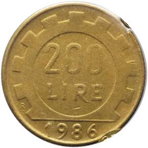 200 lire 1986 tipo Lavoro -  manca il nome ... 