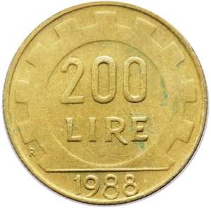 200 lire 1988 tipo Lavoro - asse del R/ ... 