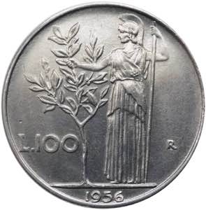 100 lire 1956 tipo Minerva I°tipo - asse ... 