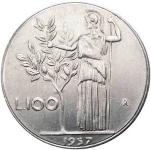 100 lire 1957 tipo Minerva I°tipo - falso ... 