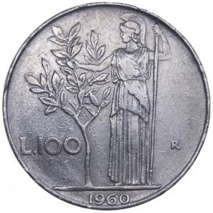 100 lire 1960 tipo Minerva I°tipo - conio ... 