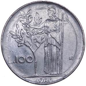 100 lire 1964 tipo Minerva I°tipo - conio ... 