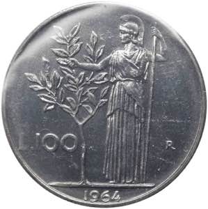 Monetazione in lire - 100 LIRE 1964 -  asse ... 