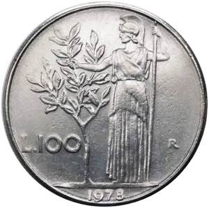 100 lire 1978 tipo Minerva I°tipo  - asse ... 