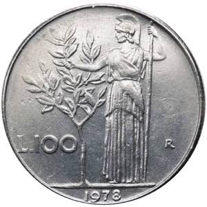 100 lire 1978 tipo Minerva I°tipo  asse ... 