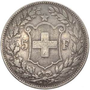 Svizzera - 5 franchi 1889 - KM# 34 - Ag