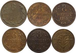 Guernesey - lotto di 6 monete da 8 doubles, ... 