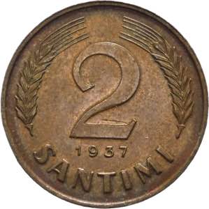 Lettonia -  repubblica - 2 santimi 1937 - ... 