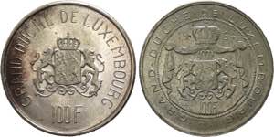 Lussemburgo - lotto di 2 monete da 100 ... 