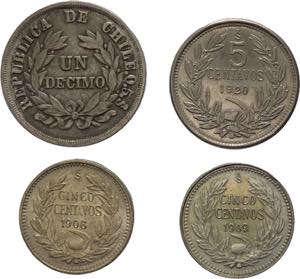Cile  - Repubblica (dal 1818) - lotto di 4 ... 