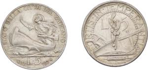 Lotto di 2 monete da 5 lire 1933 San Marino ... 