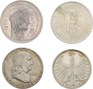 Lotto di 4 monete mondiali in argento - Ag