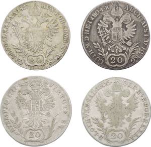 Austria - lotto di 4 monete da 20 kreuzer ... 