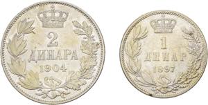 Serbia - lotto di due monete da 1 dinar 1897 ... 