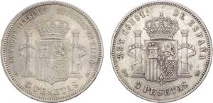 Spagna - lotto di 2 monete da 5 pesetas ... 