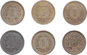 Svizzera - lotto di 6 monete da 1 rappen ... 