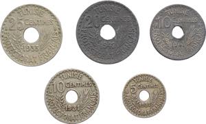 Tunisia - lotto di 5 monete composto da 5, ... 