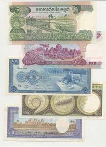Cambogia - Lotto di 5 Banconote - 50 Riels ... 