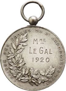 Francia - Medaglia premio 1920 - Ae/Ag - 28 ... 