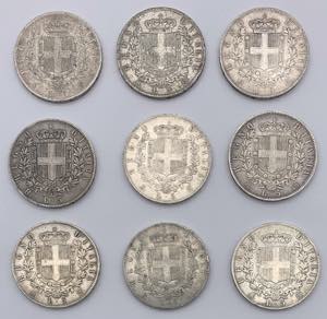 Lotto n.9 monete emesse da Vittorio Emanuele ... 