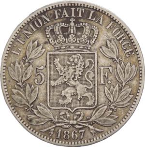 Belgio - Leopoldo II (1865-1909) 5 Franchi ... 
