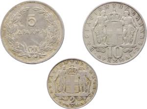 Grecia - lotto di 3 monete: 5 dracme 1930; ... 