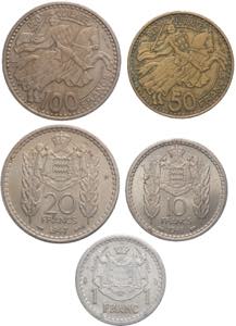 Monaco - lotto di 5 monete di anni metalli ... 
