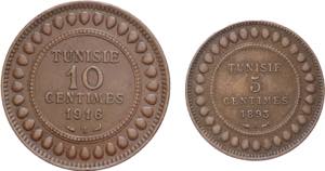 Tunisia - lotto di 2 monete da 5 centimes ... 