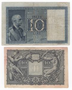 Italia - lotto di 2 banconote da 10 lire ... 