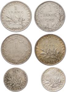 Lotto di 6 monete (Belgio e Francia) di ... 