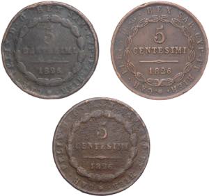 Lotto di 3 monete 5 centesimi 1826 di cui ... 