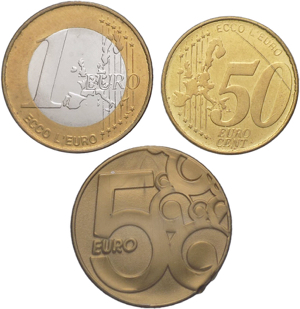 Lotto di 3 medaglie celebrative dellEuro