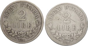 Vittorio Emanuele II - Lotto di 2 monete da ... 