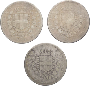 Vittorio Emanuele II - Lotto di 3 monete da ... 