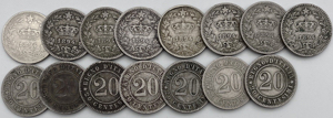 Lotto di di 15 monete da 20 centesimi 1894