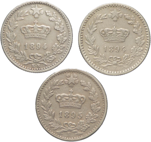 Lotto di 3 monete: 20 Centesimi 1894 e 1895