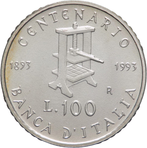 100 lire 1993 - Centenario Banca dItalia - ... 