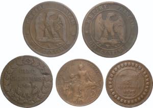 Francia - lotto di 5 monete francesi e delle ... 