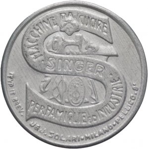 Gettone moneta Singer con francobollo da 10 ... 