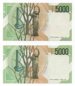lotto di 2 banconote da 5000 Lire - Bellini 