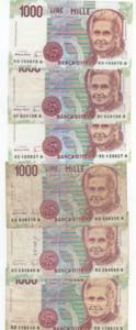 Lotto di 6 banconote da 1.000 Lire - ... 