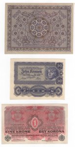 Austria-Ungheria - lotto di 3 banconote