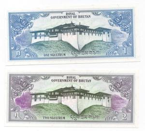 Bhutan - lotto di 2 banconote