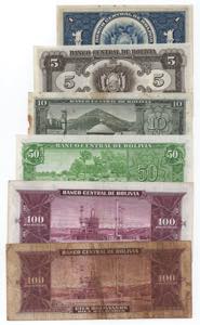 Bolivia - lotto di 6 banconote