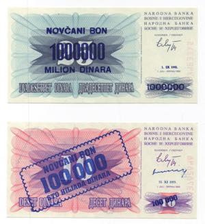 Boznia Erzegovina - lotto di 2 banconote 