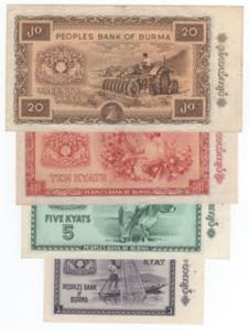 Burma - lotto di 4 banconote