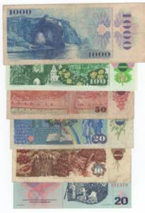 Cecoslovacchia - lotto di 6 banconote