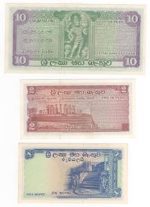 Ceylon - lotto di 3 banconote
