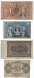 Germania - lotto di 4 banconote 1908-1922
